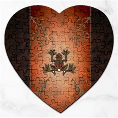 Beautiful Elegant Decorative Frog On Vintage Background Jigsaw Puzzle (heart) by FantasyWorld7