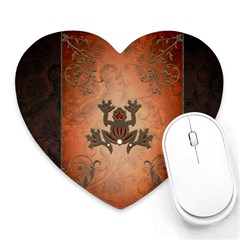 Beautiful Elegant Decorative Frog On Vintage Background Heart Mousepads by FantasyWorld7