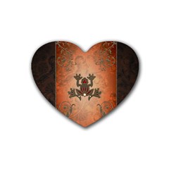 Beautiful Elegant Decorative Frog On Vintage Background Heart Coaster (4 Pack)  by FantasyWorld7