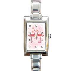 Pink Watercolour Flamingo Rectangle Italian Charm Watch by charliecreates