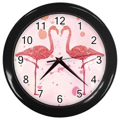 Pink Watercolour Flamingo Wall Clock (black) by charliecreates