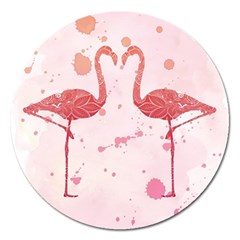 Pink Watercolour Flamingo Magnet 5  (round) by charliecreates