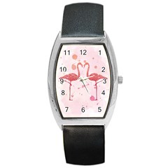 Pink Watercolour Flamingo Barrel Style Metal Watch by charliecreates