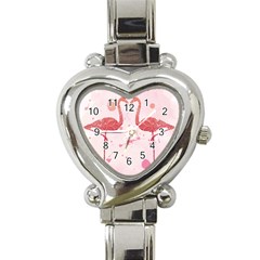 Pink Watercolour Flamingo Heart Italian Charm Watch by charliecreates