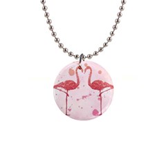 Pink Watercolour Flamingo 1  Button Necklace by charliecreates