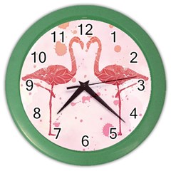 Pink Watercolour Flamingo Color Wall Clock by charliecreates