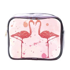 Pink Watercolour Flamingo Mini Toiletries Bag (one Side) by charliecreates