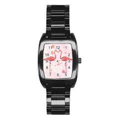 Pink Watercolour Flamingo Stainless Steel Barrel Watch by charliecreates