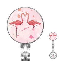 Pink Watercolour Flamingo Stainless Steel Nurses Watch by charliecreates