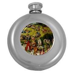 Hieronymus Bosch The Garden Of Earthly Delights (closeup) 3 Round Hip Flask (5 Oz)