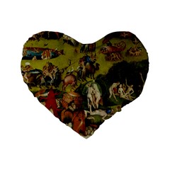 Hieronymus Bosch The Garden Of Earthly Delights (closeup) 3 Standard 16  Premium Flano Heart Shape Cushions