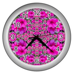 From The Sky Came Flowers In Peace Wall Clock (silver) by pepitasart