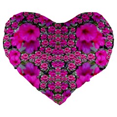 From The Sky Came Flowers In Peace Large 19  Premium Heart Shape Cushions by pepitasart