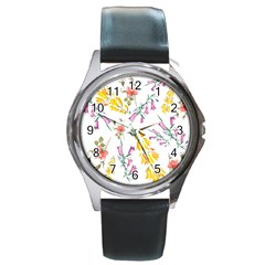 Wild Flower Round Metal Watch by charliecreates