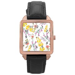 Wild Flower Rose Gold Leather Watch  by charliecreates