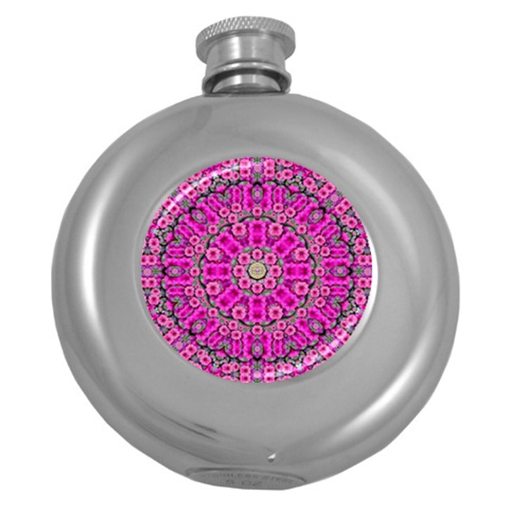 From The Sky Came Flowers In Calm Bohemian Peace Round Hip Flask (5 oz)