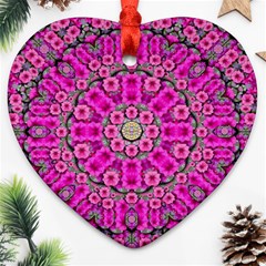 From The Sky Came Flowers In Calm Bohemian Peace Heart Ornament (two Sides) by pepitasart