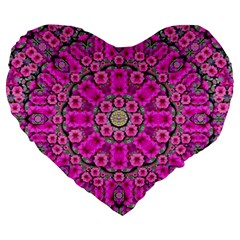 From The Sky Came Flowers In Calm Bohemian Peace Large 19  Premium Heart Shape Cushions by pepitasart