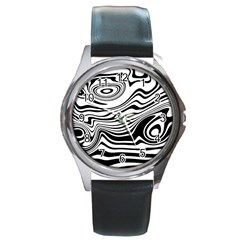 Lines Abstract Distorted Texture Round Metal Watch