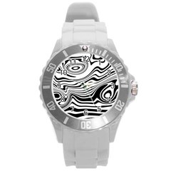 Lines Abstract Distorted Texture Round Plastic Sport Watch (L)