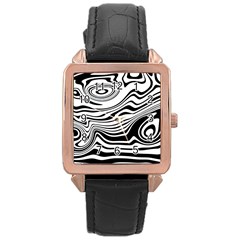 Lines Abstract Distorted Texture Rose Gold Leather Watch 