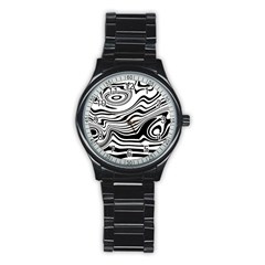 Lines Abstract Distorted Texture Stainless Steel Round Watch