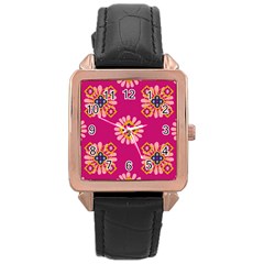 Morroco Tile Traditional Marrakech Rose Gold Leather Watch  by Pakrebo