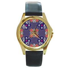 Morocco Tile Traditional Marrakech Round Gold Metal Watch