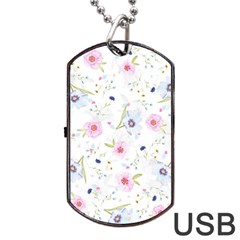 Floral Pattern Background Dog Tag Usb Flash (one Side) by Pakrebo