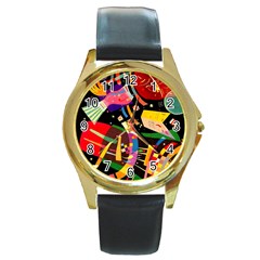 Kandinsky Composition X Round Gold Metal Watch by impacteesstreetwearthree