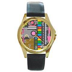 Abstract Background Colors Shapes Round Gold Metal Watch by Pakrebo