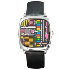 Abstract Background Colors Shapes Square Metal Watch by Pakrebo