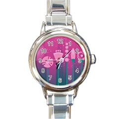 Floral Flowers Abstract Pink Round Italian Charm Watch by Pakrebo