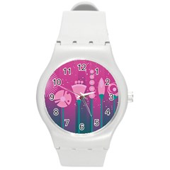 Floral Flowers Abstract Pink Round Plastic Sport Watch (m) by Pakrebo