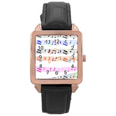 Music Background Music Note Rose Gold Leather Watch  by Pakrebo