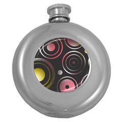 Circles Pinks Yellows Design Round Hip Flask (5 Oz) by Pakrebo