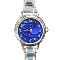 Wavy Abstract Blue Round Italian Charm Watch by Pakrebo