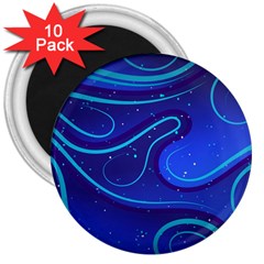 Wavy Abstract Blue 3  Magnets (10 Pack)  by Pakrebo