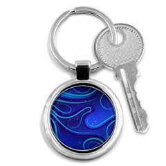 Wavy Abstract Blue Key Chain (round) by Pakrebo