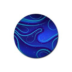 Wavy Abstract Blue Rubber Coaster (round)  by Pakrebo