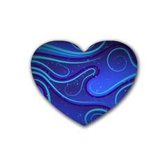 Wavy Abstract Blue Rubber Coaster (heart)  by Pakrebo