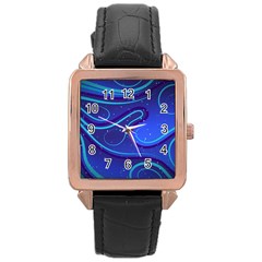 Wavy Abstract Blue Rose Gold Leather Watch  by Pakrebo