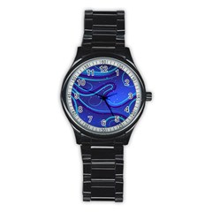 Wavy Abstract Blue Stainless Steel Round Watch by Pakrebo