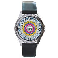 Kaleidoscope Bright Flower Mandala Round Metal Watch by Pakrebo