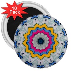 Kaleidoscope Bright Flower Mandala 3  Magnets (10 Pack)  by Pakrebo