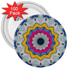 Kaleidoscope Bright Flower Mandala 3  Buttons (100 Pack)  by Pakrebo