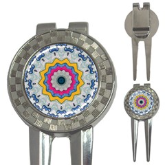 Kaleidoscope Bright Flower Mandala 3-in-1 Golf Divots by Pakrebo