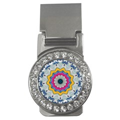 Kaleidoscope Bright Flower Mandala Money Clips (cz)  by Pakrebo