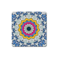 Kaleidoscope Bright Flower Mandala Square Magnet by Pakrebo