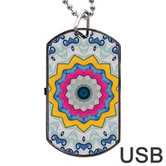 Kaleidoscope Bright Flower Mandala Dog Tag Usb Flash (one Side) by Pakrebo